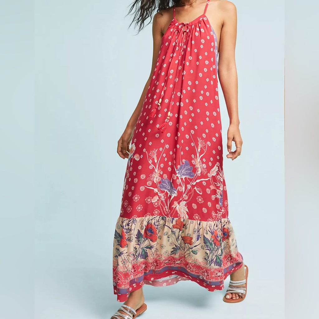 Anthropologie Maeve Kira Floral Printed Maxi Dress | Xs